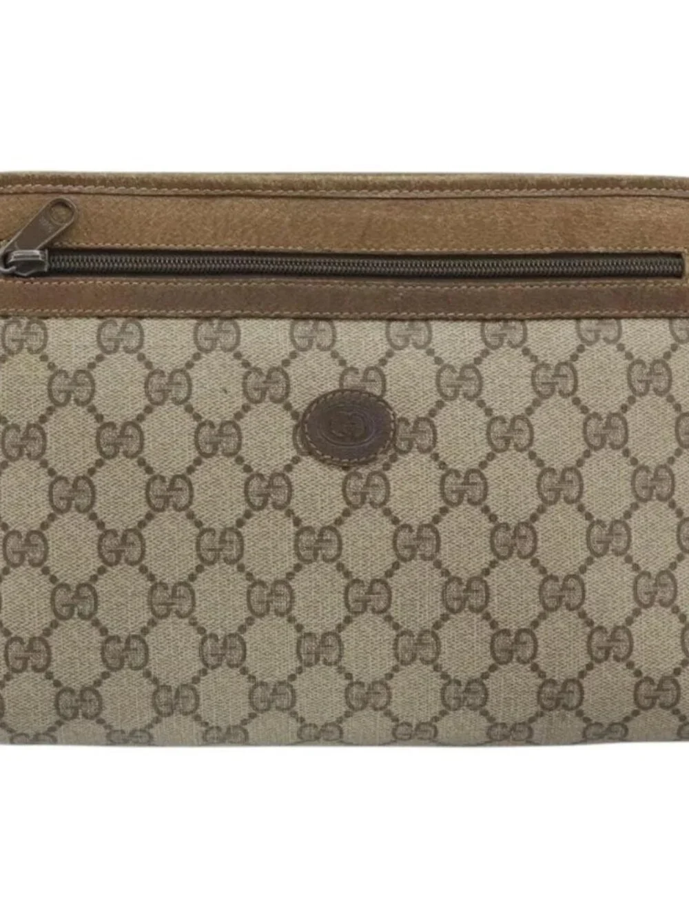 GUCCI GG Supreme Clutch Bag PVC Beige Gold 111 01 037 Auth bs32865